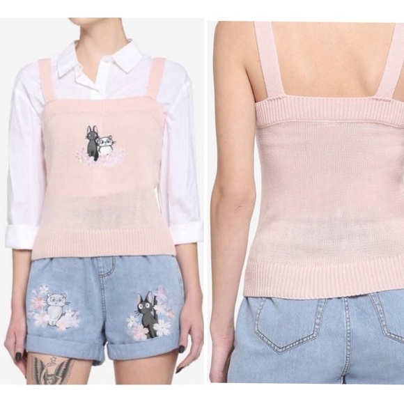 Studio Ghibli Kiki's Delivery Service Jiji & Lily Girls Knit Cami, pink, L - Picture 1 of 11
